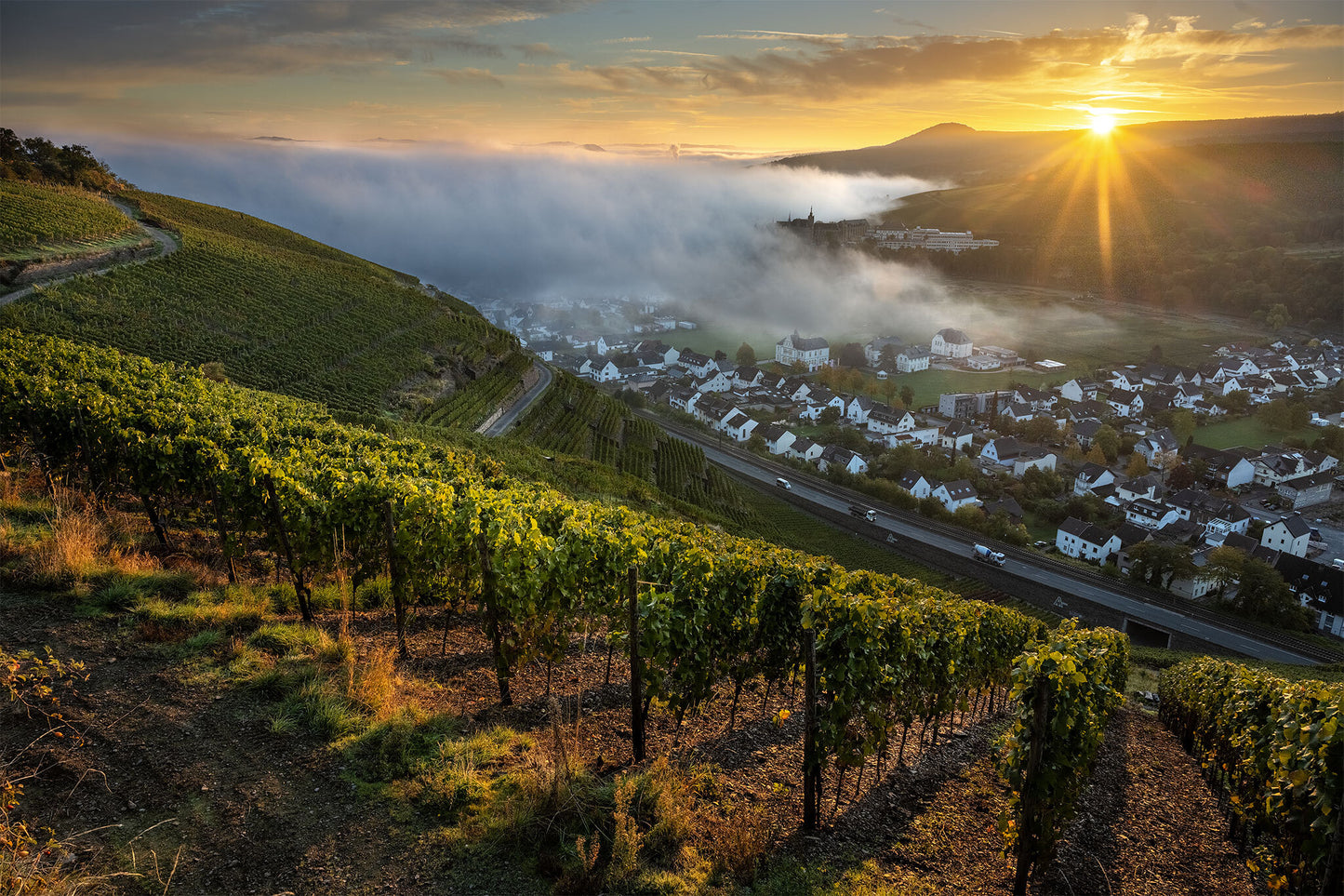 Herbstlich-nebliger Blick über das Ahrtal