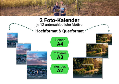 Kalender Lieblingsmomente im Ahrtal 2027 – Formatübersicht: Hoch- und Querformat in A4, A3 und A2
